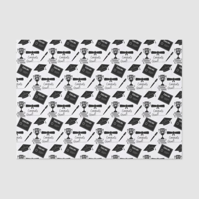 Congratulations Graduate Cap and Diploma Collage Tissue Paper (Front)