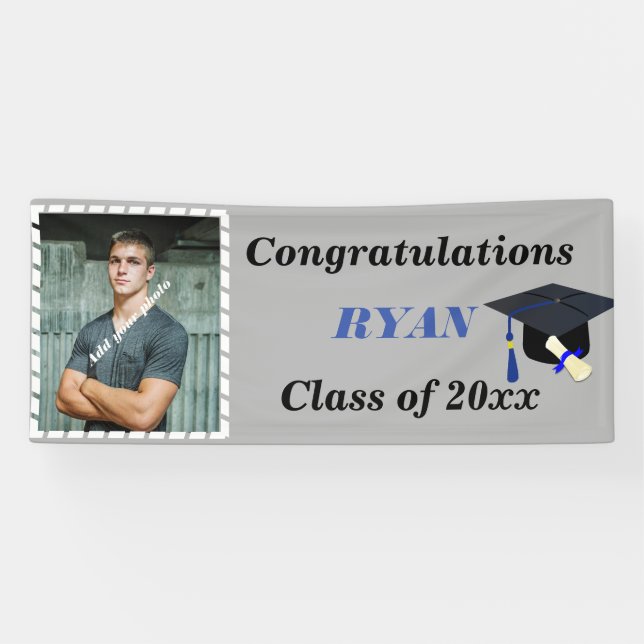 Congratulations Graduate Cap Custom Photo, Banner (Horizontal)