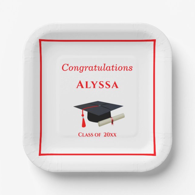 Congratulations Graduate Cap & Diploma Paper Plate (Front)