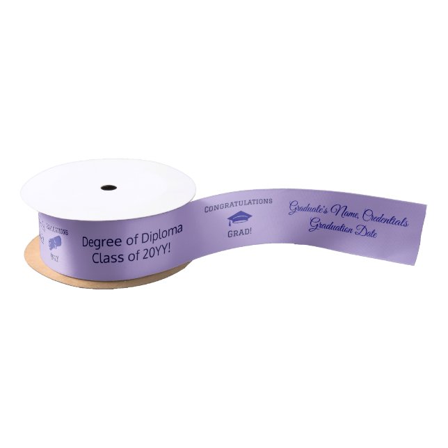 Congratulations Graduate Cap Diploma Purple Custom Satin Ribbon (Spool)