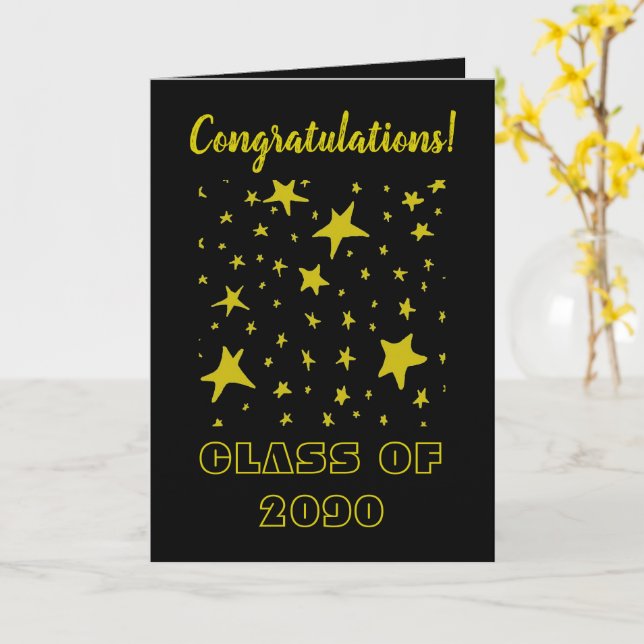 Congratulations Graduate Cards Black & Gold Stars (Yellow Flower)