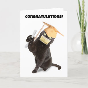 Congratulations Graduate Cat in Face Mask Humour Holiday Card