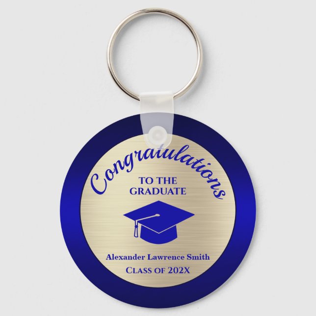 Congratulations Graduate Class of 2021 Blue Gold Key Ring (Front)