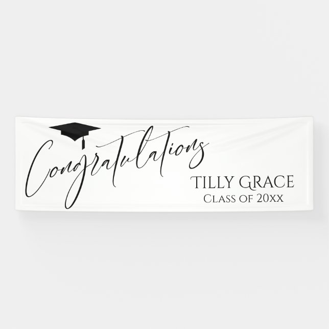 Congratulations Graduate Class of Black on White Banner (Horizontal)