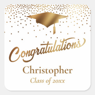 Congratulations Graduate, Class of Gold and White Square Sticker