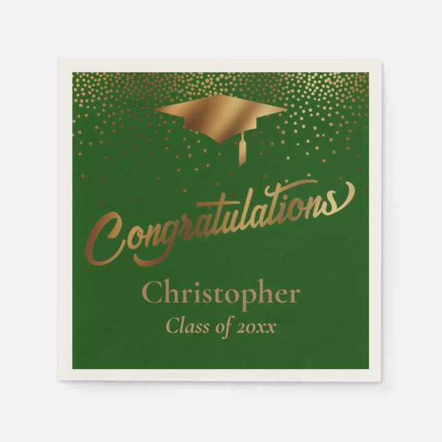 Congratulations Graduate, Class of Gold Dark Green Napkin (Front)