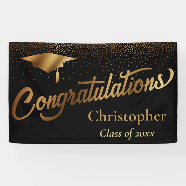 Congratulations Graduate, Class of Gold on Black Banner (Horizontal)