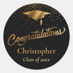 Congratulations Graduate, Class of Gold on Black Classic Round Sticker