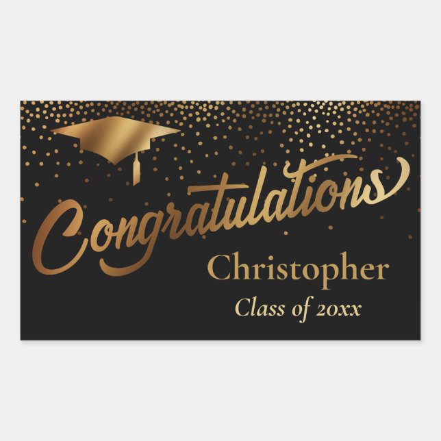 Congratulations Graduate Class of Gold on Black Rectangular Sticker (Front)