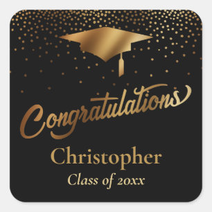 Congratulations Graduate, Class of Gold on Black Square Sticker