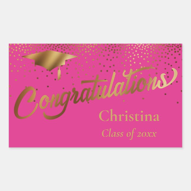 Congratulations Graduate Class of Gold on Pink Rectangular Sticker (Front)