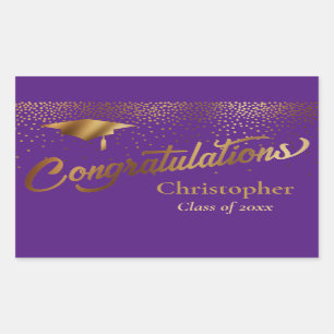 Congratulations Graduate Class of Gold on Purple Rectangular Sticker