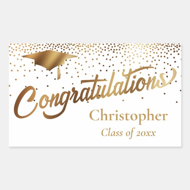 Congratulations Graduate Class of Gold on White Rectangular Sticker (Front)