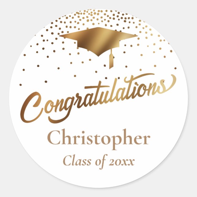 Congratulations Graduate, Class of Gold & White Classic Round Sticker (Front)