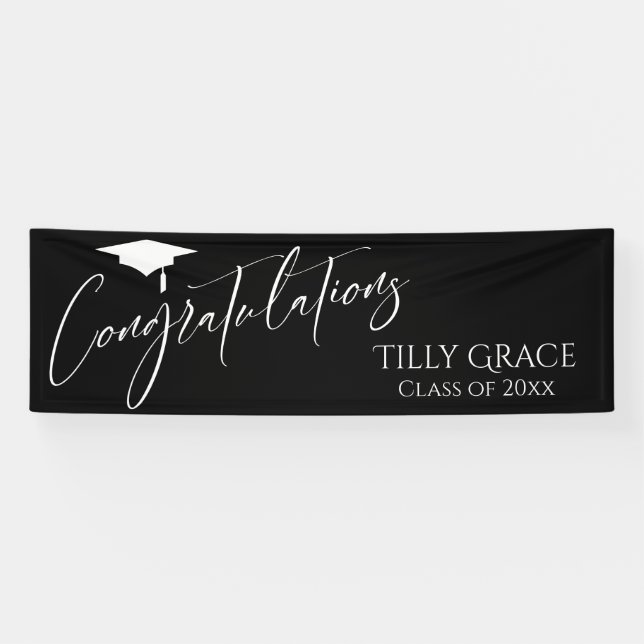 Congratulations Graduate Class of White on Black Banner (Horizontal)