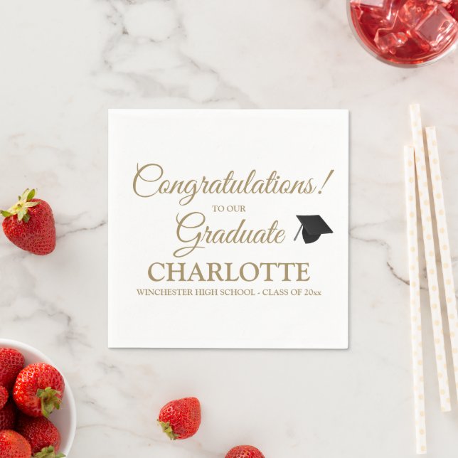 Congratulations graduate custom gold script text napkin (Insitu)