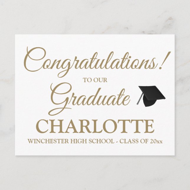 Congratulations graduate custom gold script text postcard (Front)