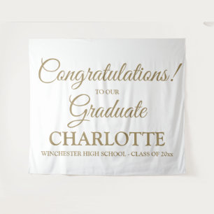 Congratulations graduate custom white gold script tapestry