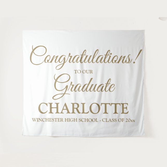 Congratulations graduate custom white gold script tapestry (Front (Horizontal))