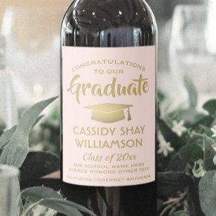 Congratulations Graduate Elegant Blush Pink & Gold Wine Label