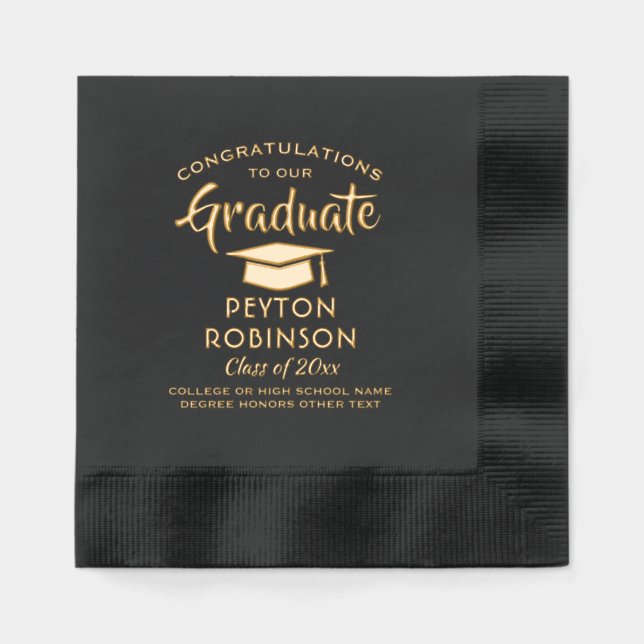 Congratulations Graduate Elegant Graduation Real Foil Napkins (Front)