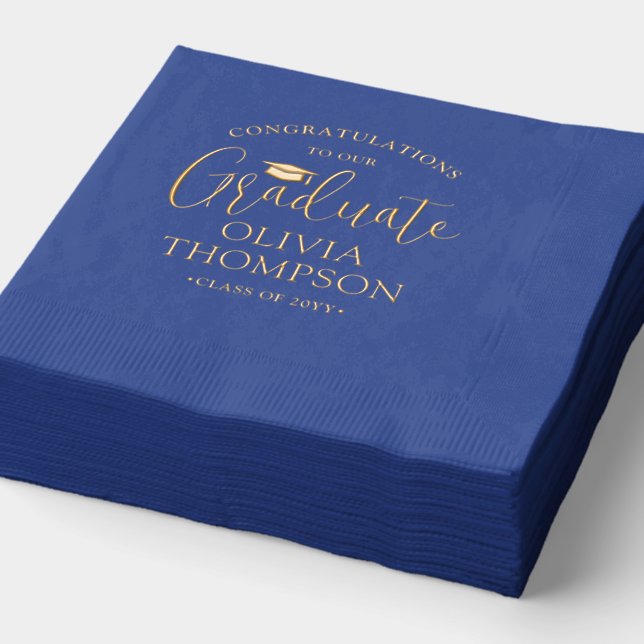 Congratulations Graduate Elegant Royal Blue & Gold Foil Napkins (Detail)