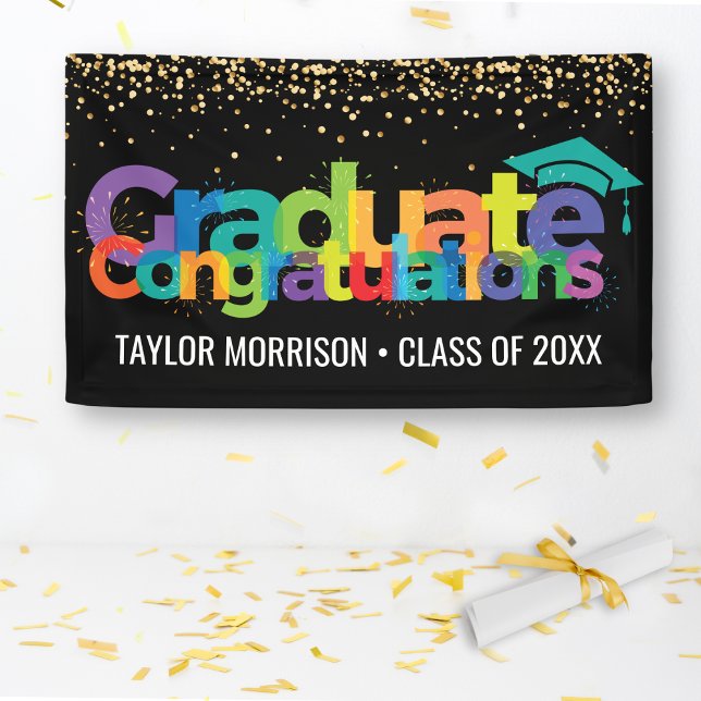 Congratulations Graduate Fun Colourful Gold Banner (Creator Uploaded)