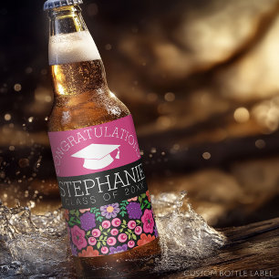 Congratulations Graduate Girly Flowers Graduation Beer Bottle Label