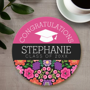 Congratulations Graduate Girly Flowers Graduation Round Paper Coaster