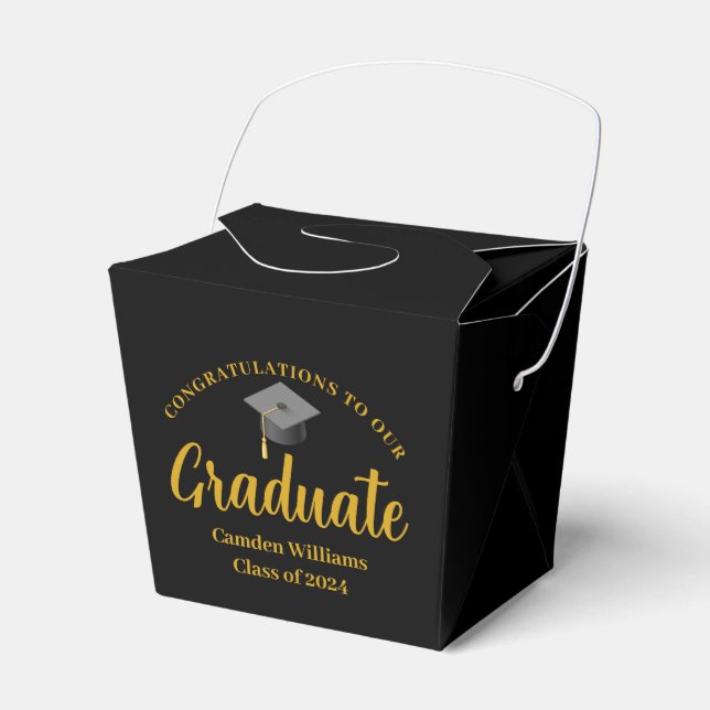 Congratulations Graduate Gold Black Custom Party Favour Box (Front Side)