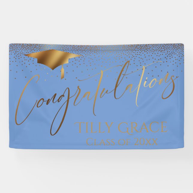 Congratulations Graduate Gold Confetti Blue Banner (Horizontal)