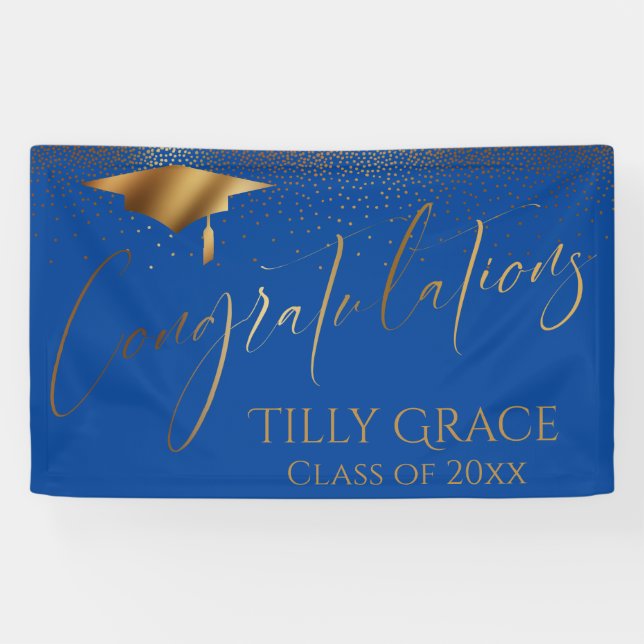 Congratulations Graduate Gold Confetti on Blue Banner (Horizontal)