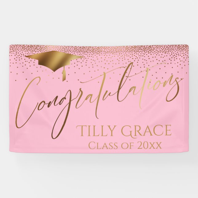 Congratulations Graduate Gold Confetti on Pink Banner (Horizontal)