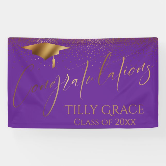 Congratulations Graduate Gold Confetti on Purple Banner (Horizontal)