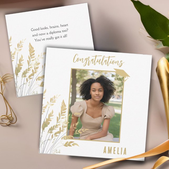 Congratulations Graduate Gold Foliage Photo Card (Creator Uploaded)