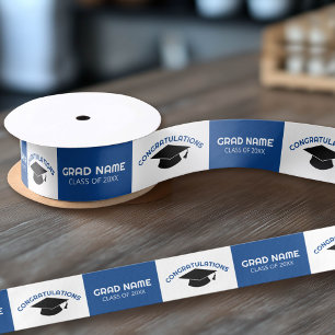Congratulations Graduate Graduation Cap Blue Black Satin Ribbon