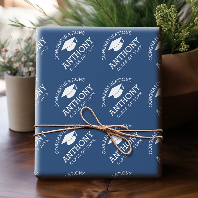 Congratulations Graduate Graduation Cap blue Wrapping Paper (Custom Wrapping Paper)