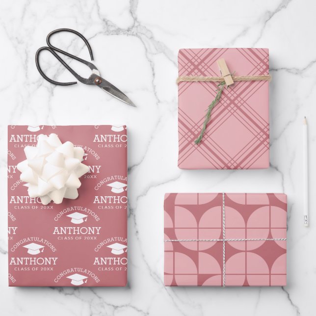 Congratulations Graduate Graduation Cap rose pink Wrapping Paper Sheet (Front)
