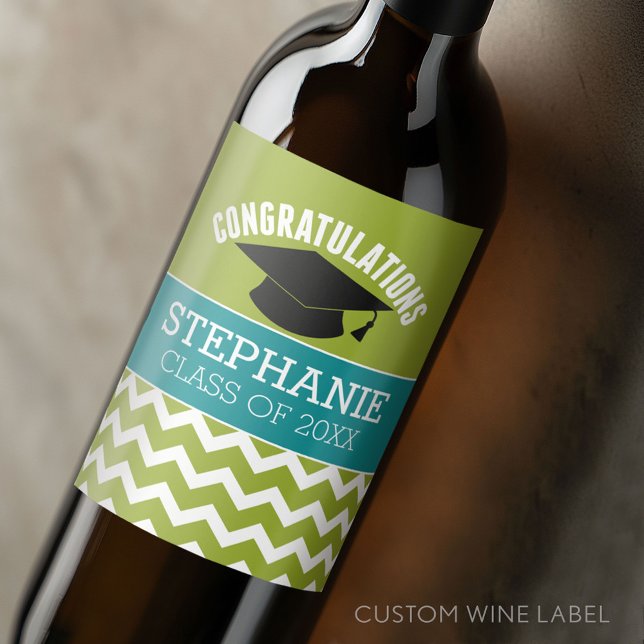 Congratulations Graduate - Graduation Hat and Name Wine Label (Custom Wine Bottle Label - Personalize a Sticker for a fun gift or memento)