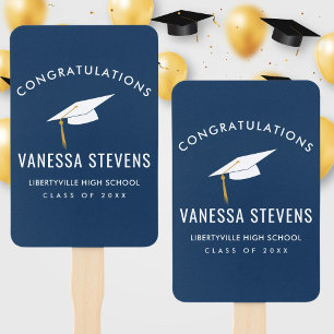 Congratulations Graduate Graduation  Navy Modern  Hand Fan