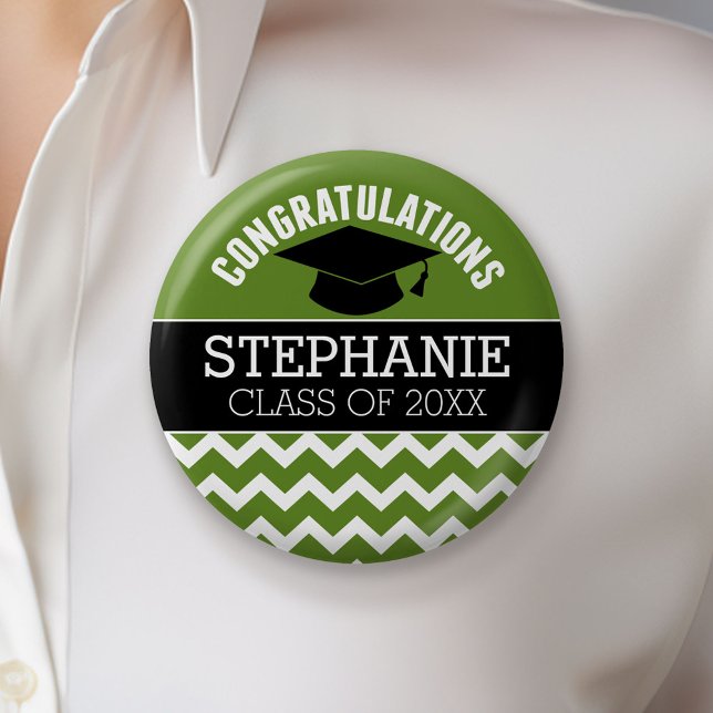 Congratulations Graduate - Green Black Graduation 6 Cm Round Badge (Custom Button)