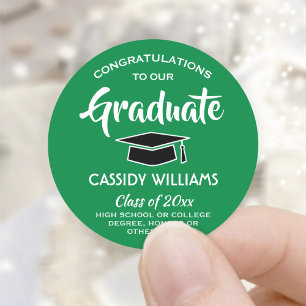 Congratulations Graduate Green & White Graduation Classic Round Sticker