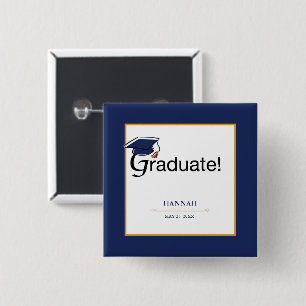 Congratulations Graduate, Hat, Tassel, Blue, Gold 15 Cm Square Badge