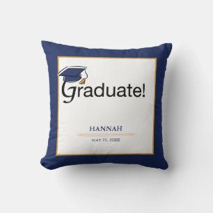 Congratulations Graduate, Hat, Tassel, Blue, Gold Cushion