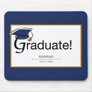 Congratulations Graduate, Hat, Tassel, Blue, Gold Mouse Pad
