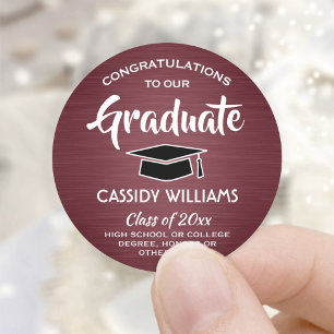 Congratulations Graduate Maroon & White Graduation Classic Round Sticker