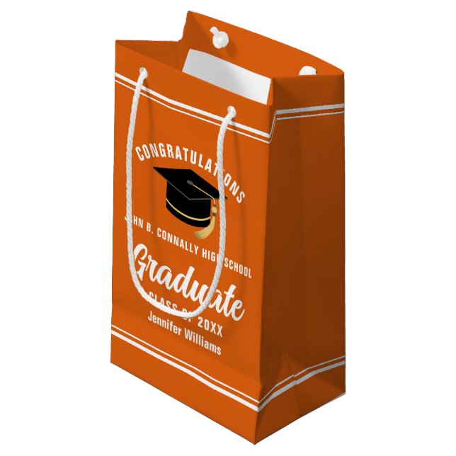 Congratulations Graduate Orange Graduation Party Small Gift Bag (Front Angled)