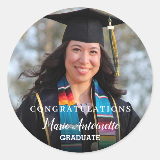 Congratulations Graduate Photo Name Classic Round Sticker (Front)