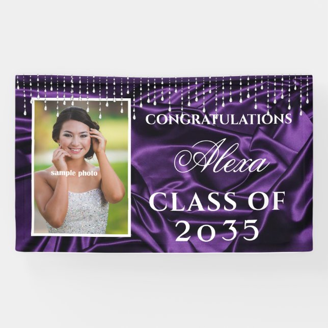 Congratulations Graduate Purple Satin Diamonds  Banner (Horizontal)