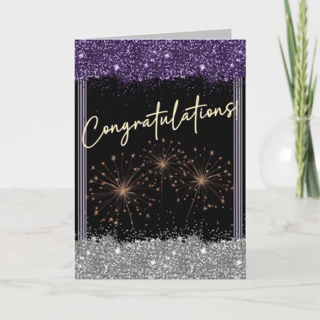 Congratulations Graduate Purple & Silver Sparkle Card (Front)